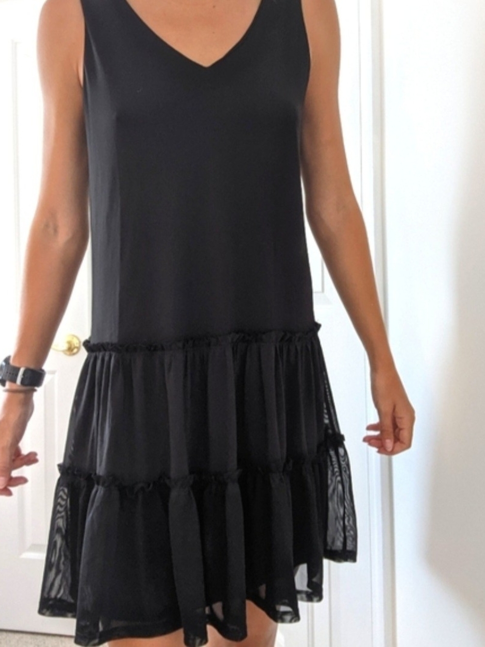 Sleeveless Black V-Neck Tiered Dress - Flapper Style